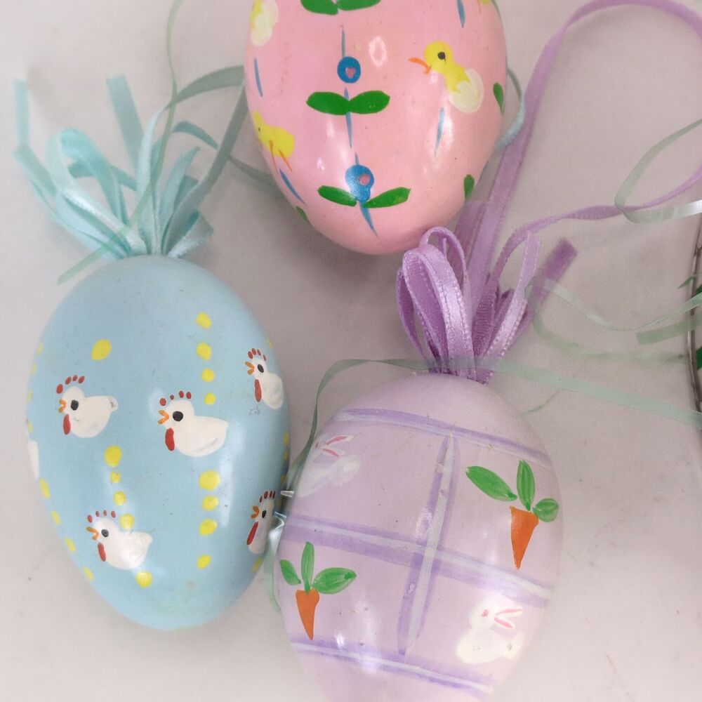Vintage Easter Set Tin Bunny Basket w Hand Painted Eggs + The Egg Lady Porcelain - Picture 5 of 11
